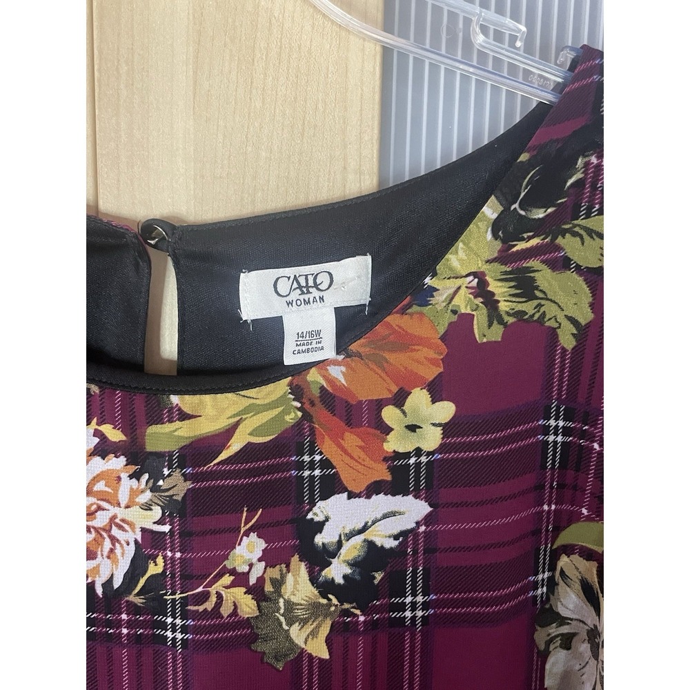 CATO Womens Purple Floral Sheath Dress Sz 14 Wedding Party Career‎ Boho Sheer - Picture 3 of 6